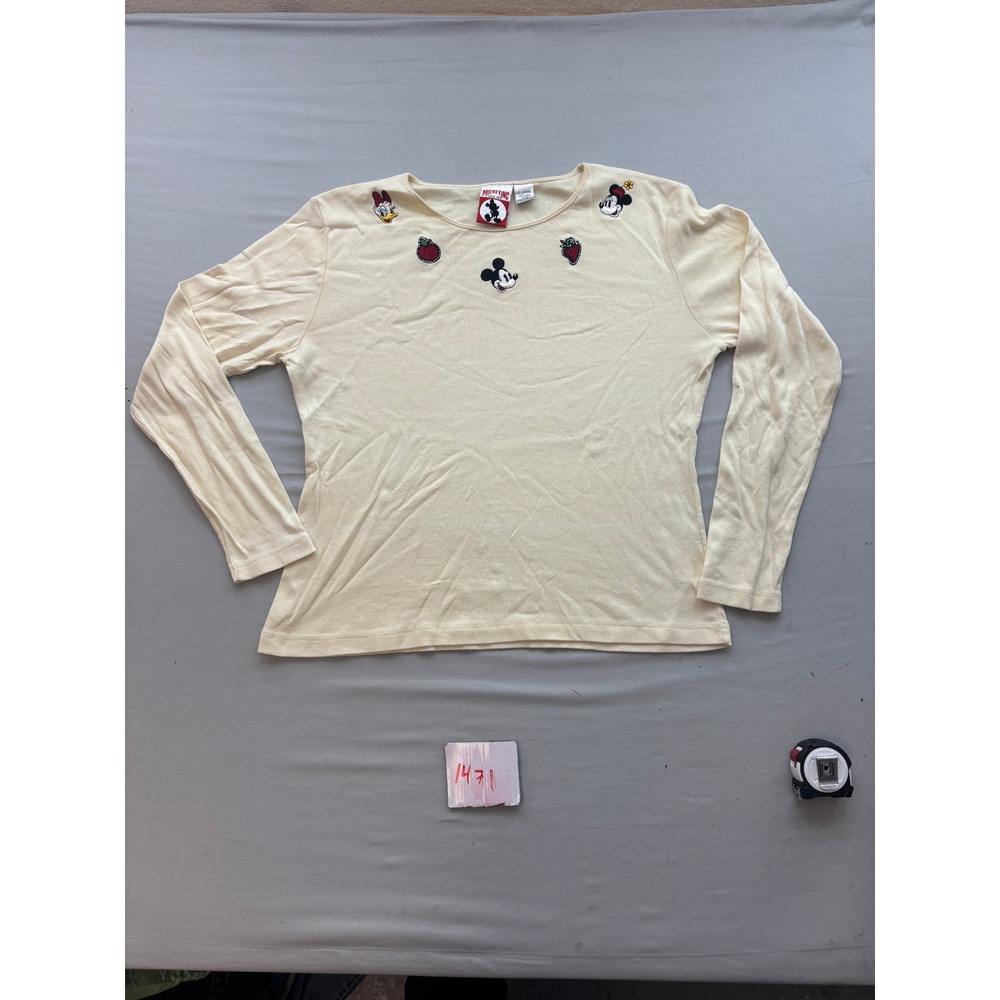 Vintage Mickey Inc Disney Embroidered Characters Cream Ribbed Top XL Long Sleeve